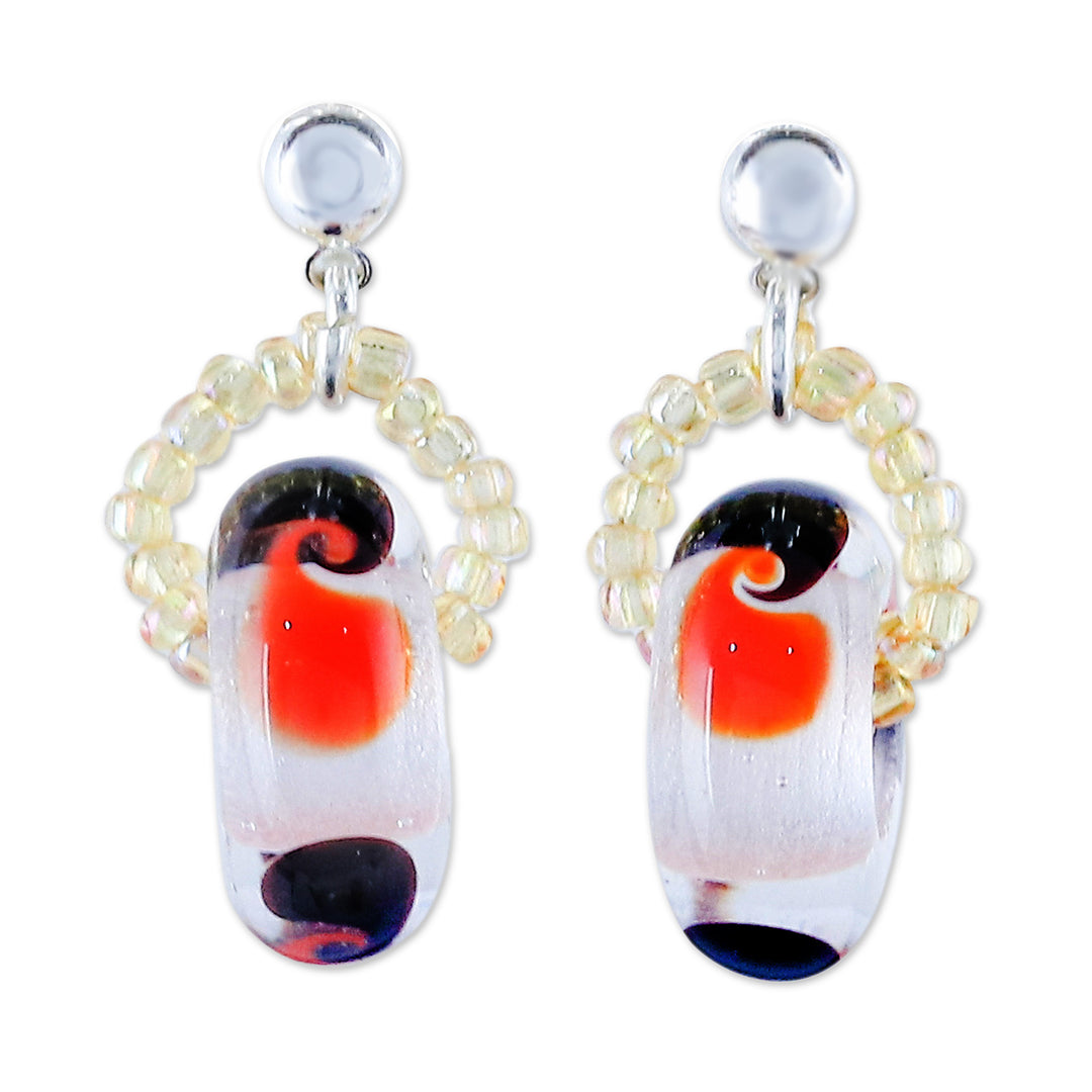 Handblown Glass Beaded Dangle Earrings with Colorful Motifs - Bright Delight
