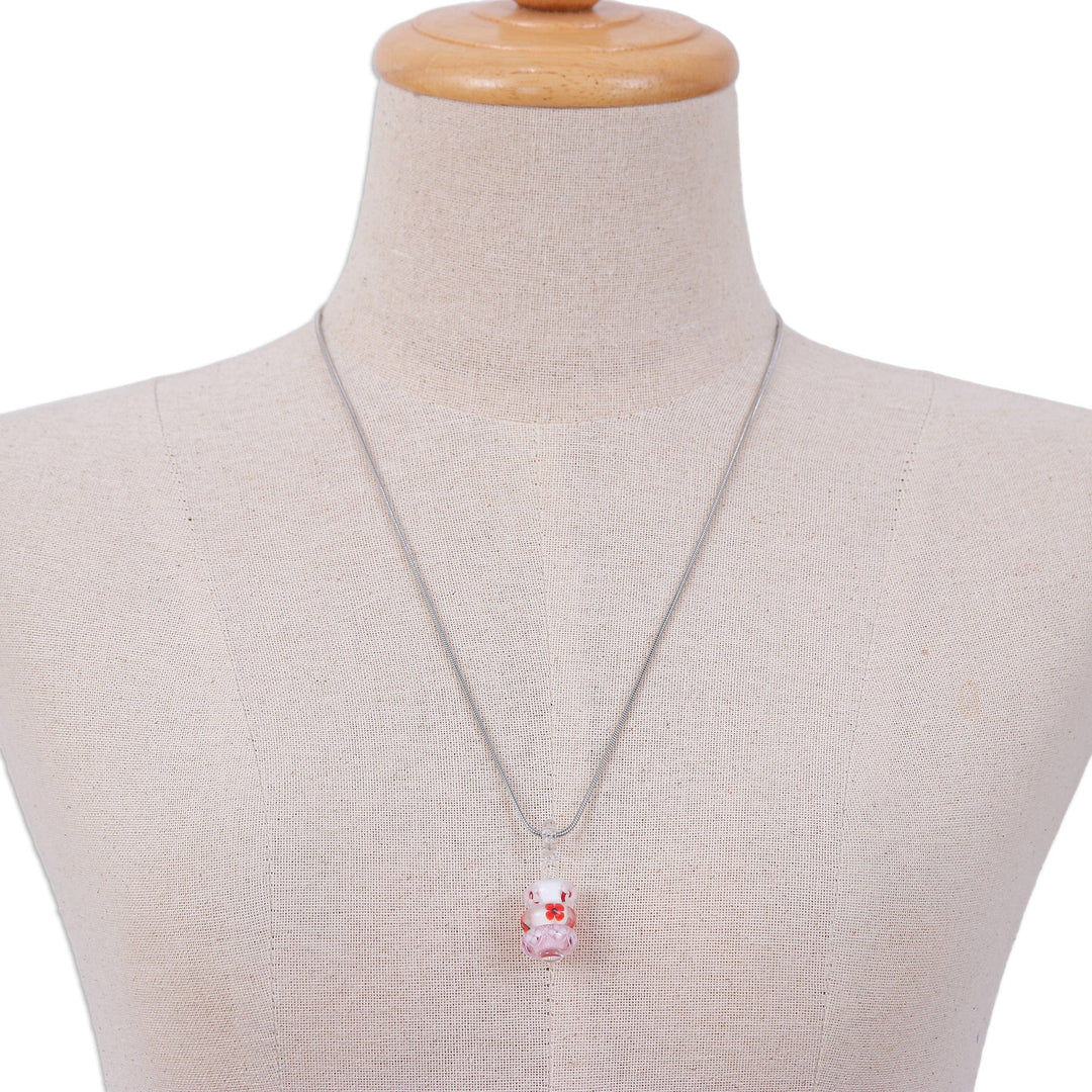 Floral Pink and Red Glass Beaded Pendant Necklace - Sweet Amulets