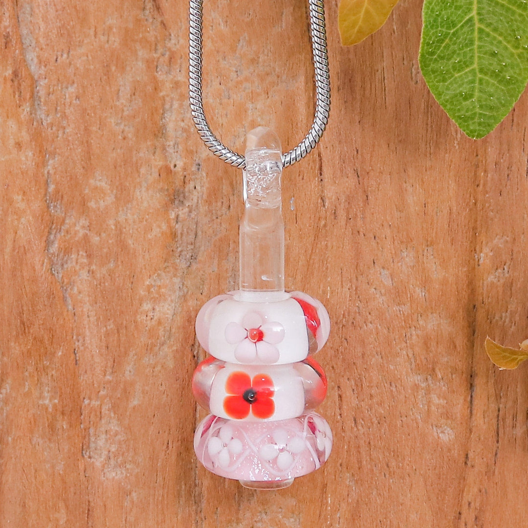 Floral Pink and Red Glass Beaded Pendant Necklace - Sweet Amulets