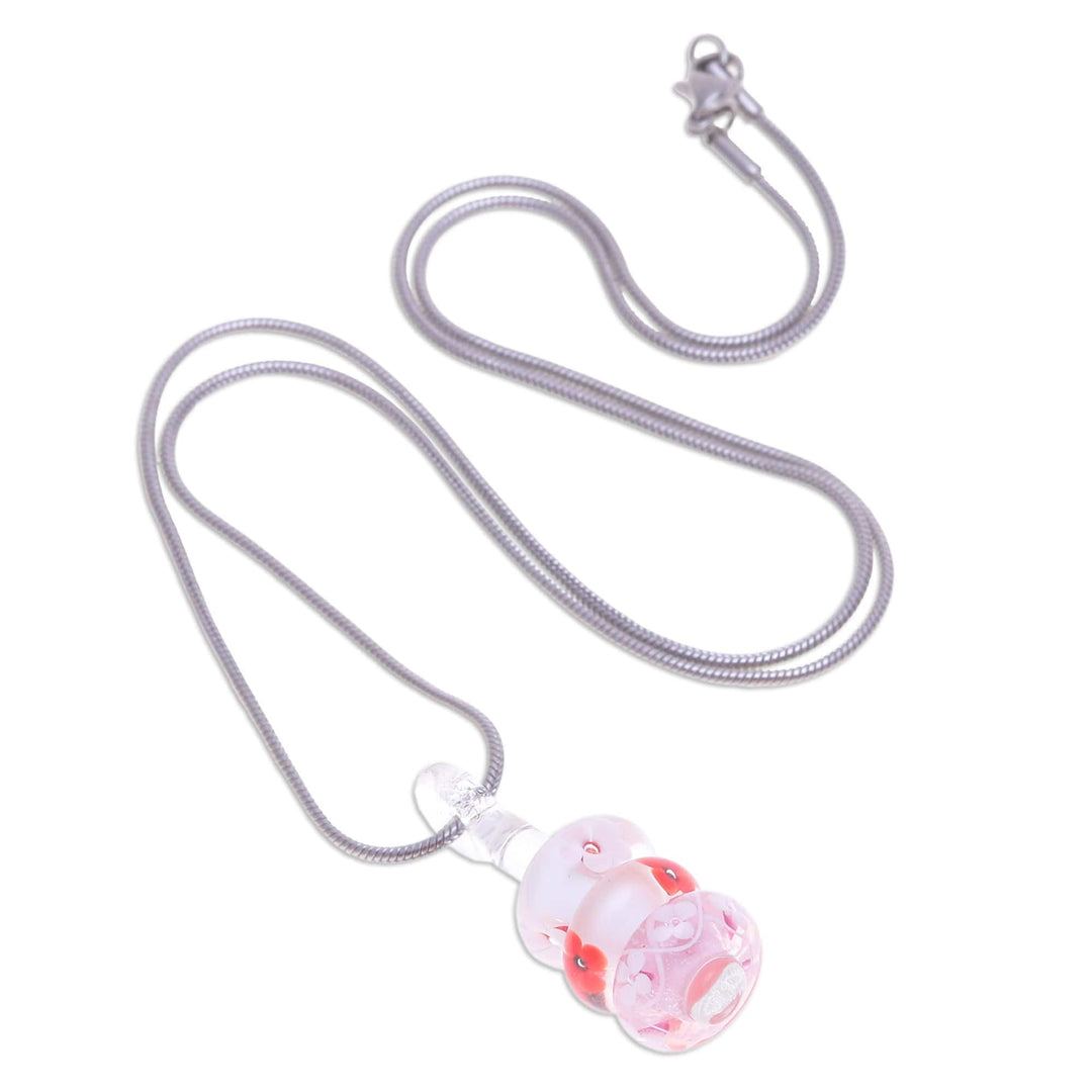 Floral Pink and Red Glass Beaded Pendant Necklace - Sweet Amulets