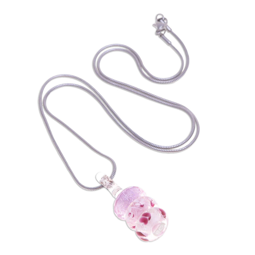 Floral Pink Glass Beaded Pendant Necklace from Thailand - Pretty Amulets