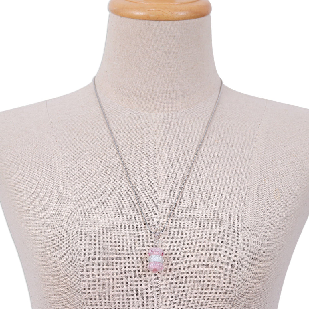 Floral Pink and White Glass Beaded Pendant Necklace - Kind Amulets