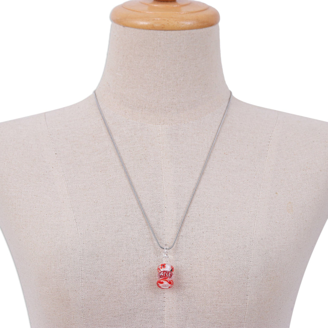 Floral Red and Orange Glass Beaded Pendant Necklace - Courageous Amulets