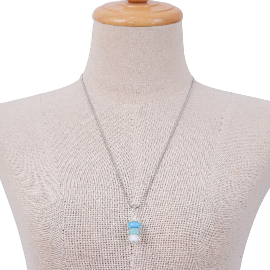 Handmade Blue and White Glass Beaded Pendant Necklace - Heavenly Amulets
