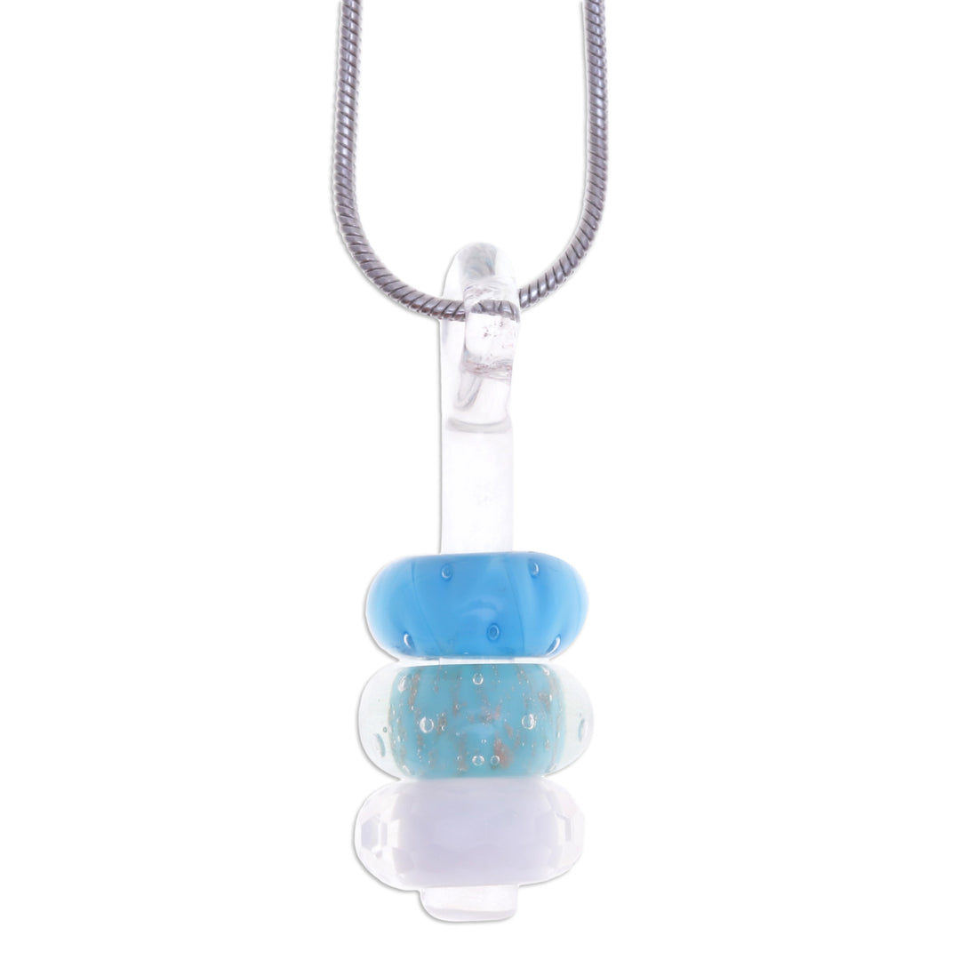 Handmade Blue and White Glass Beaded Pendant Necklace - Heavenly Amulets