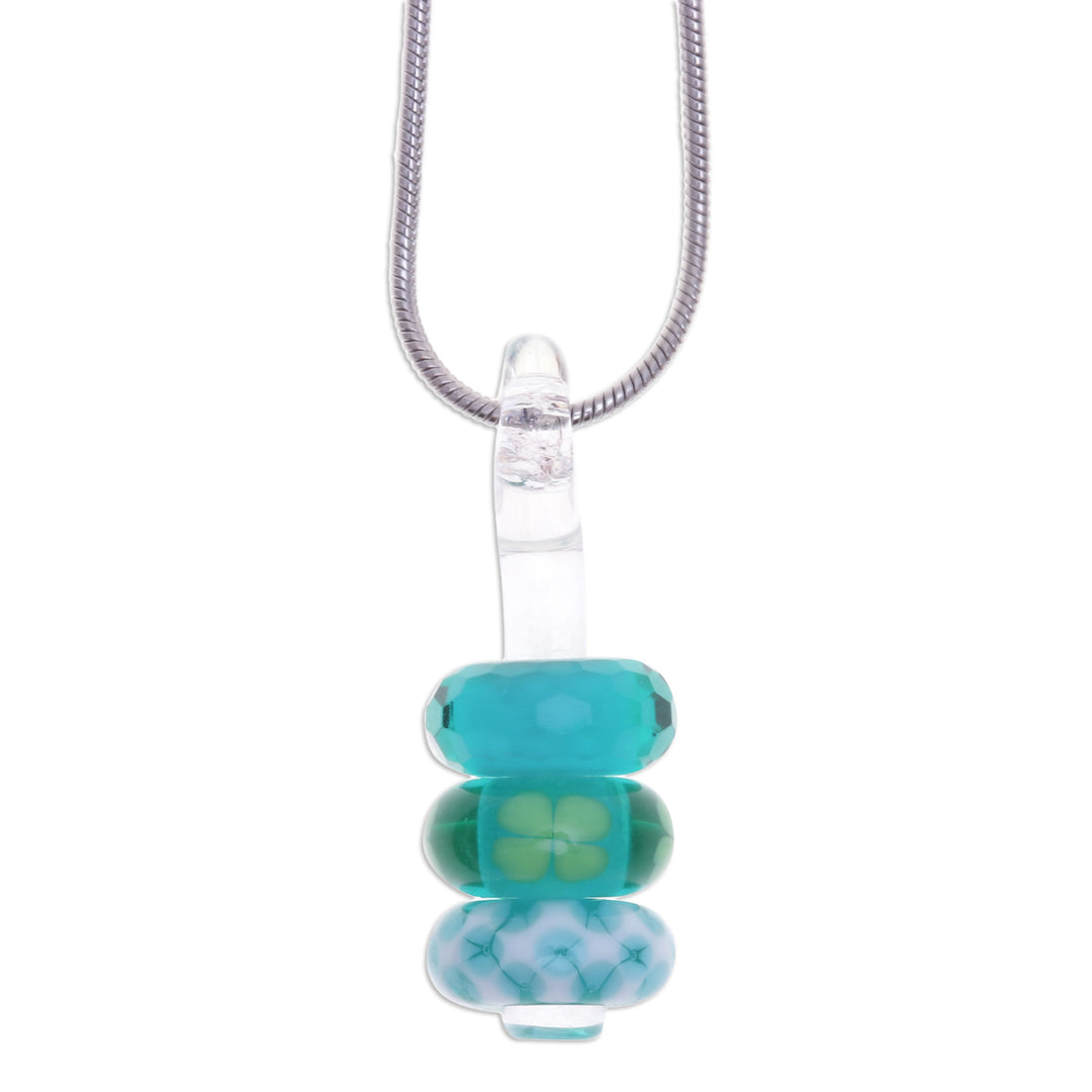 Leafy Blue and Green Glass Beaded Pendant Necklace - Lucky Amulets