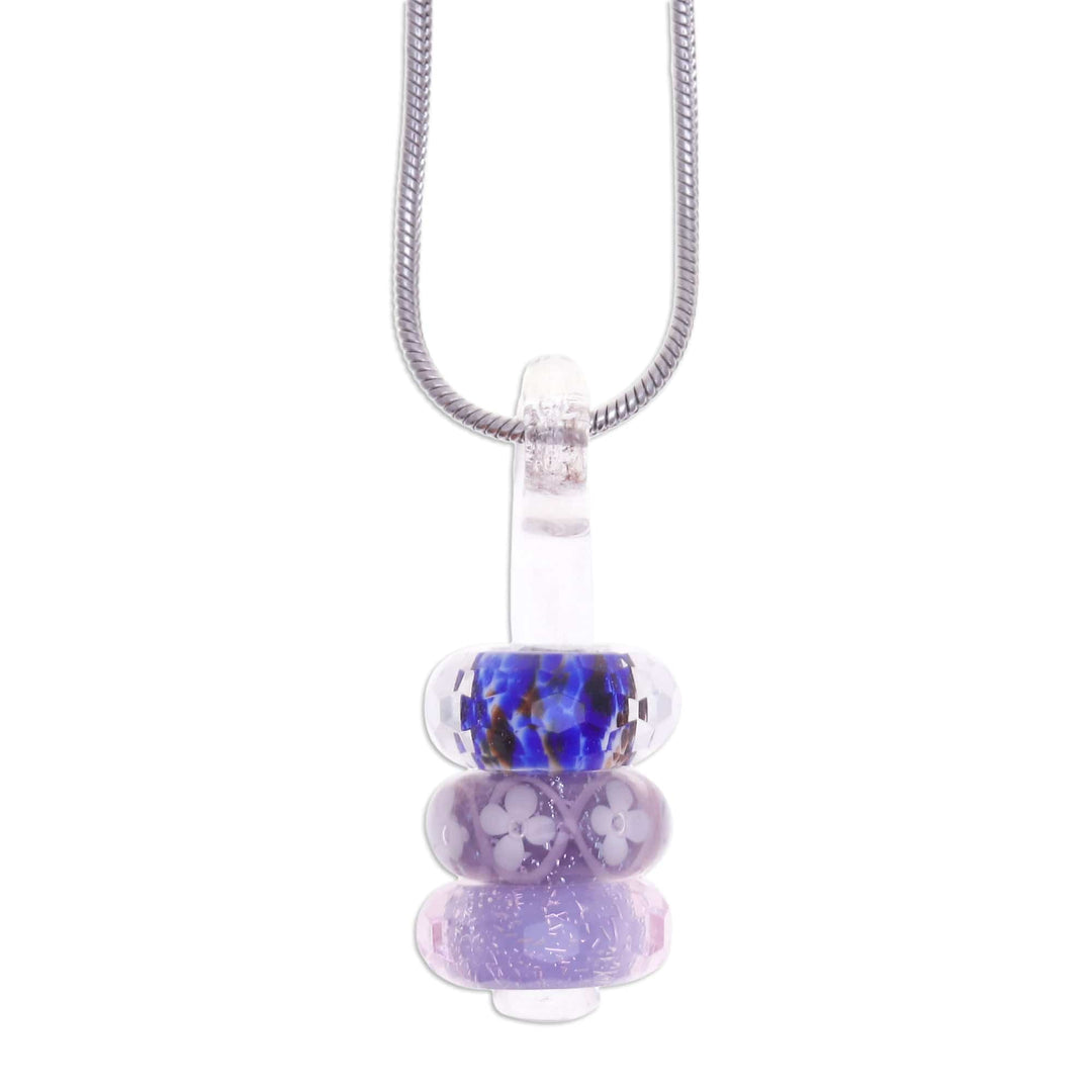 Floral Purple and Blue Glass Beaded Pendant Necklace - Enchanted Amulets