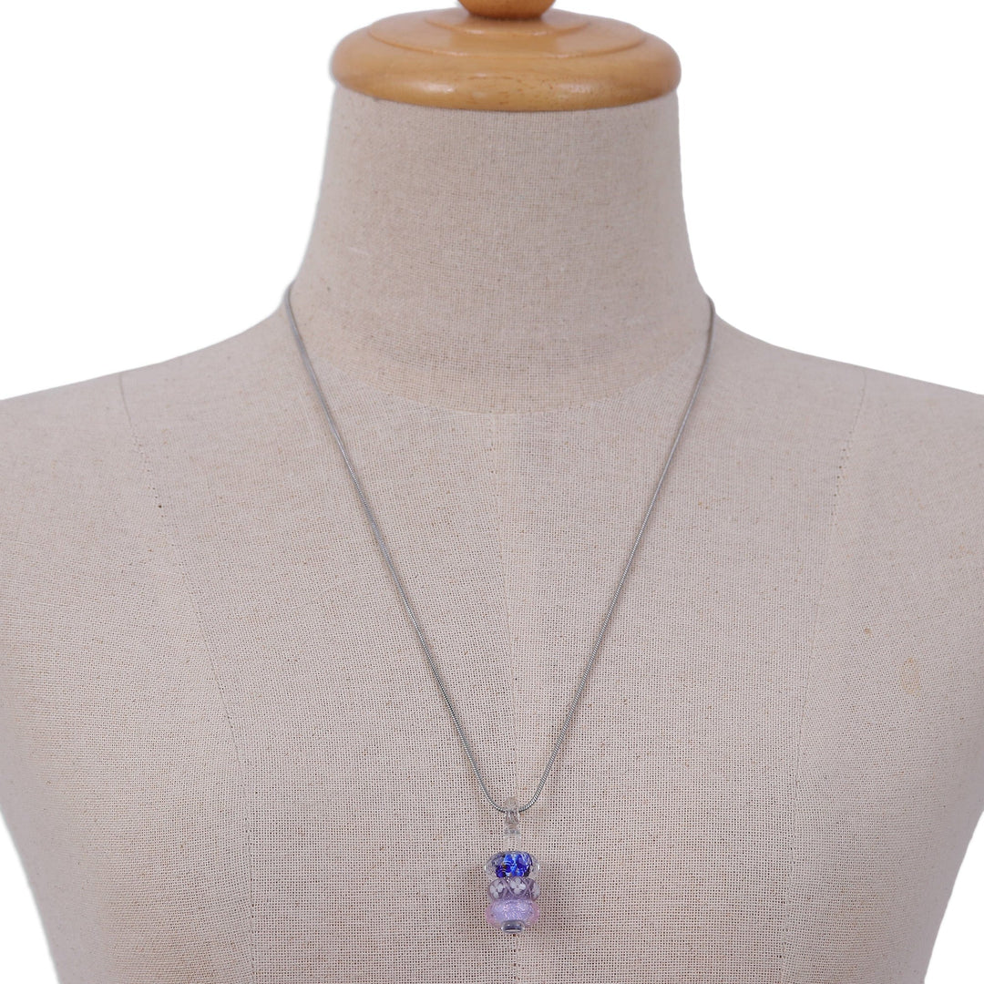 Floral Purple and Blue Glass Beaded Pendant Necklace - Enchanted Amulets
