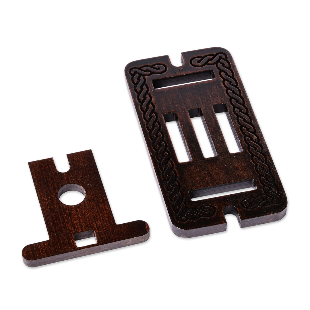 Traditional Handcrafted Dark Brown Beechwood Phone Holder - Ancestor's Night Blessing