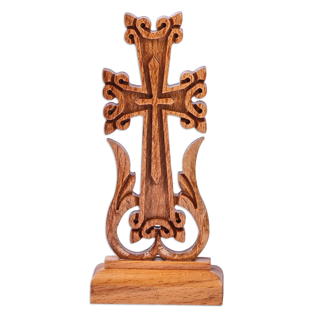 Classic Hand-Carved Light Brown Beech Wood Cross - Sylvan Holiness