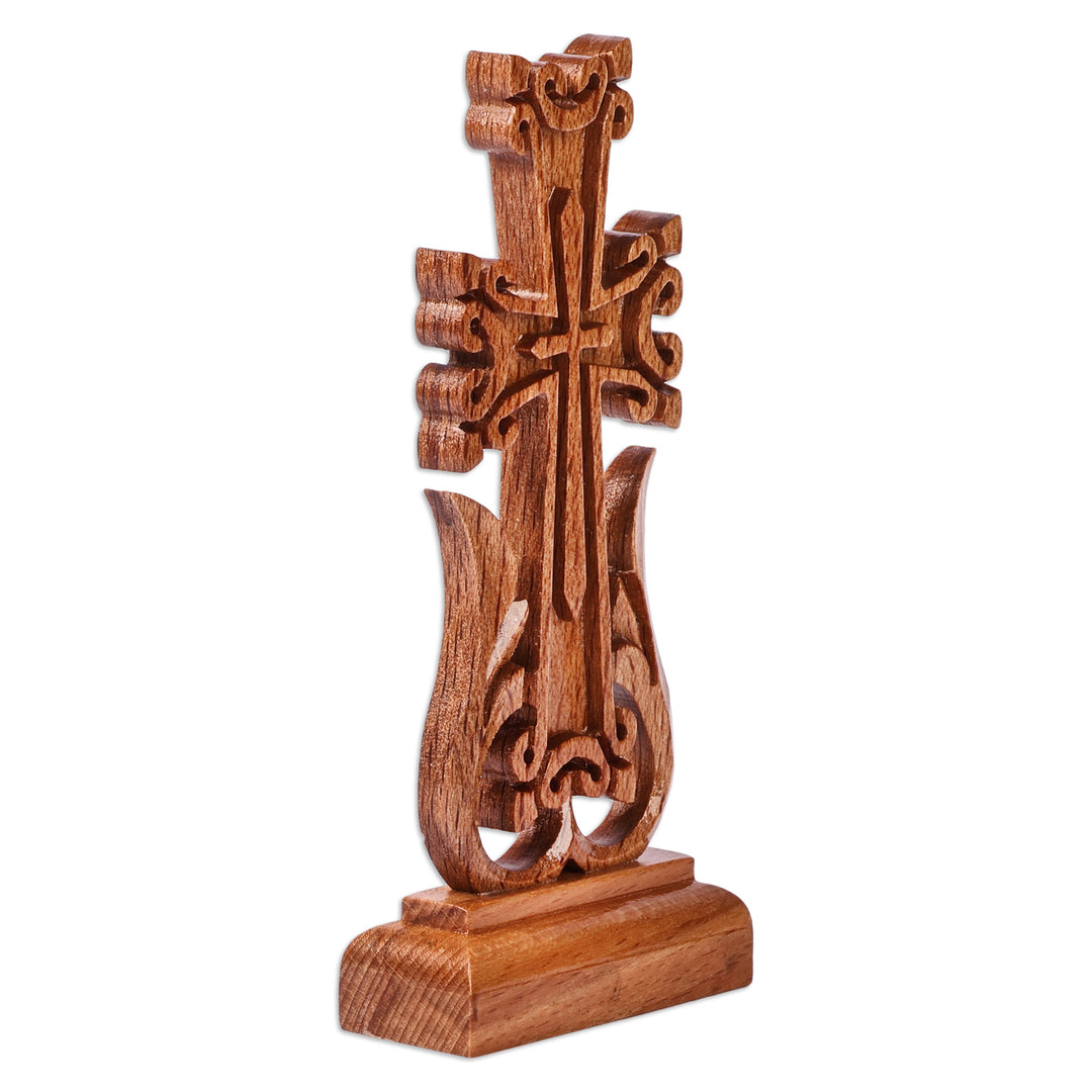 Classic Hand-Carved Light Brown Beech Wood Cross - Sylvan Holiness