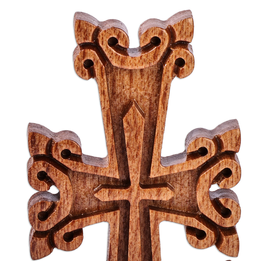 Classic Hand-Carved Light Brown Beech Wood Cross - Sylvan Holiness