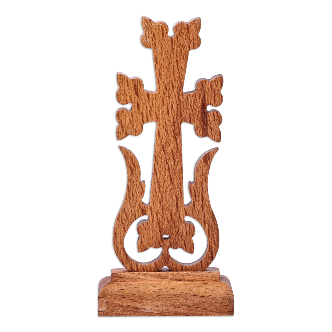 Classic Hand-Carved Light Brown Beech Wood Cross - Sylvan Holiness