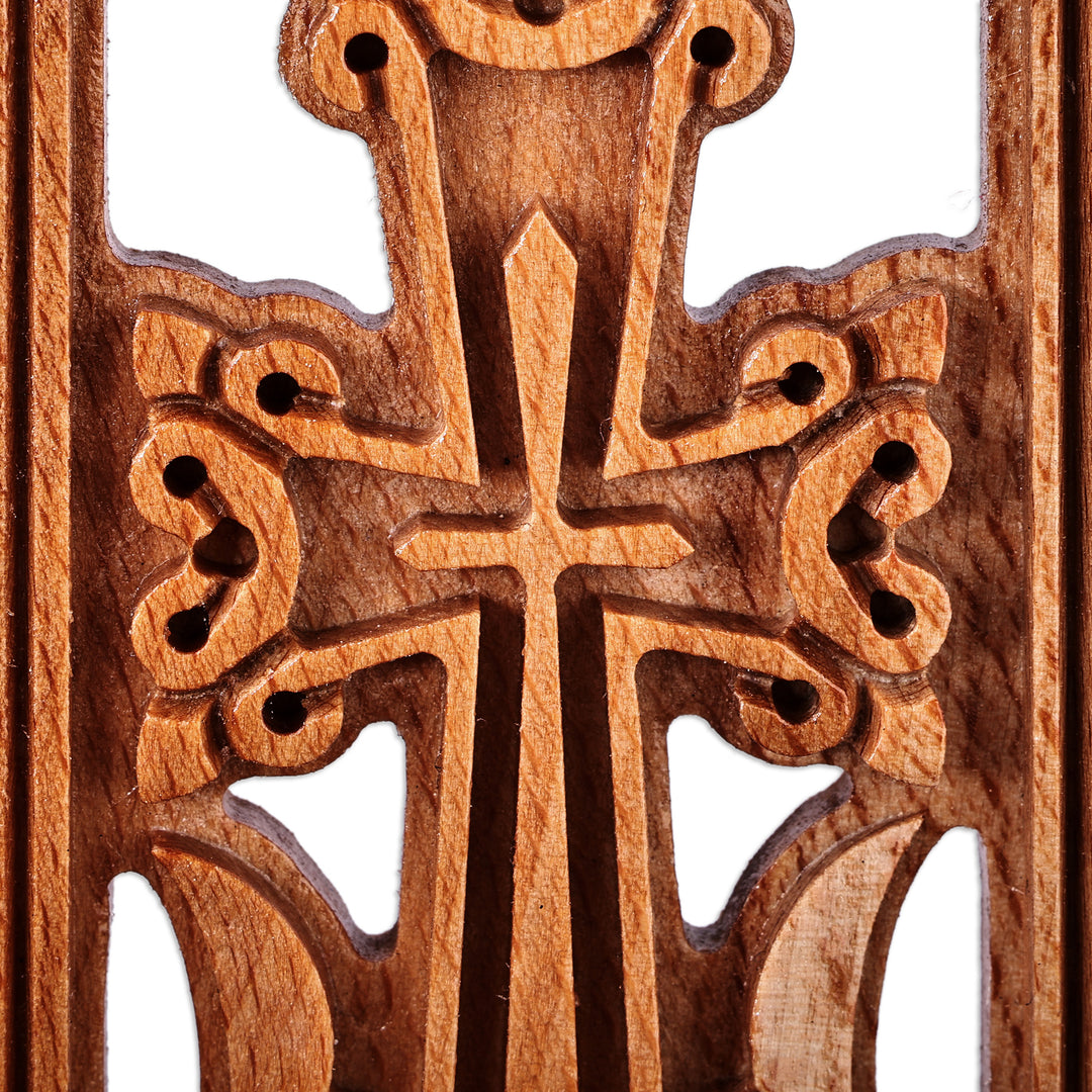 Hand-Carved Beech Wood Khachkar Cross Sculpture from Armenia - Reminder of Faith