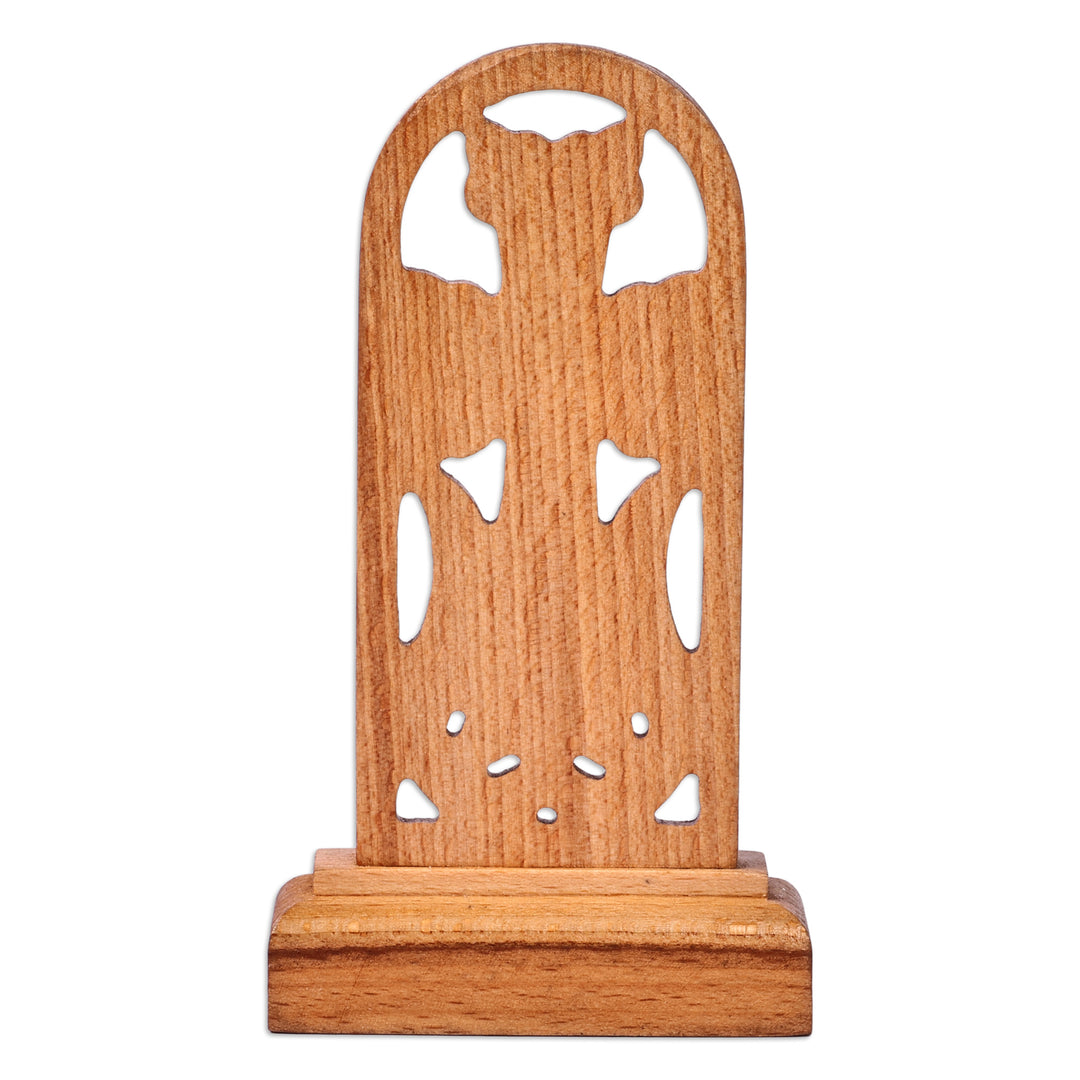Hand-Carved Beech Wood Cross Sculpture from Armenia - Portal to Faith