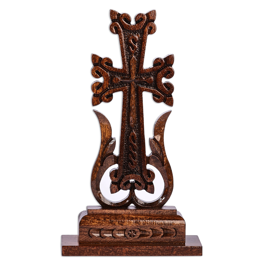 Classic Hand-Carved Dark Brown Beech Wood Cross - Sylvan Magnificence