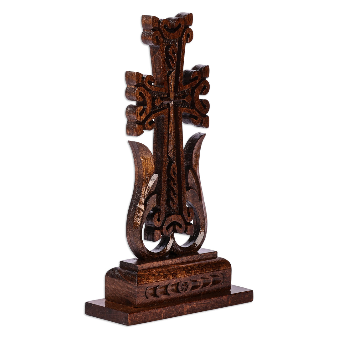 Classic Hand-Carved Dark Brown Beech Wood Cross - Sylvan Magnificence