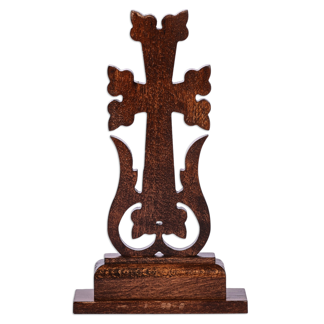 Classic Hand-Carved Dark Brown Beech Wood Cross - Sylvan Magnificence