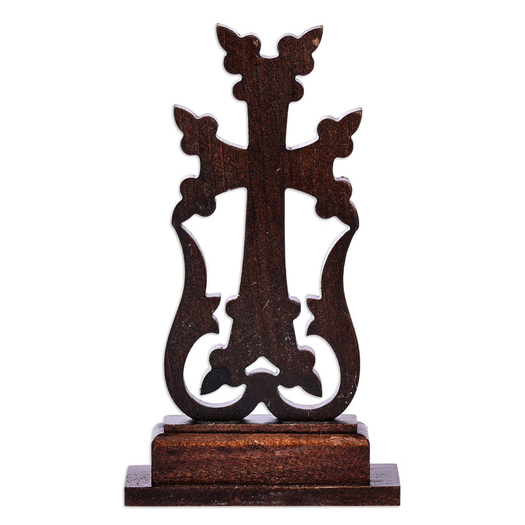 Traditional Hand-Carved Dark Brown Wood Cross from Armenia - Sacred Testimony
