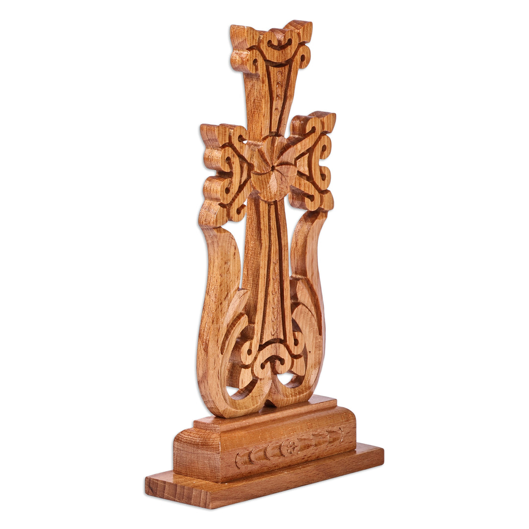 Classic Hand-Carved Natural Brown Beech Wood Cross - Sylvan Divinity
