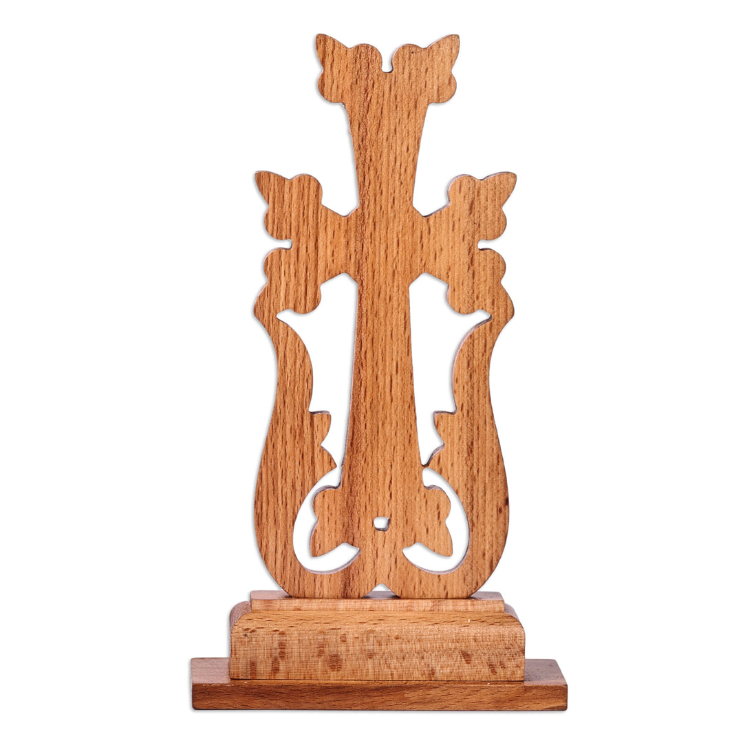 Classic Hand-Carved Natural Brown Beech Wood Cross - Sylvan Divinity