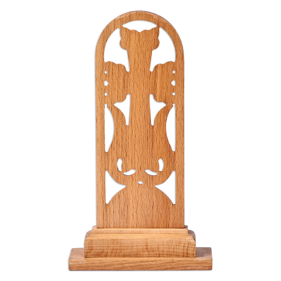 Classic Nature-Themed Brown Beechwood Cross Sculpture - Holy Mountains