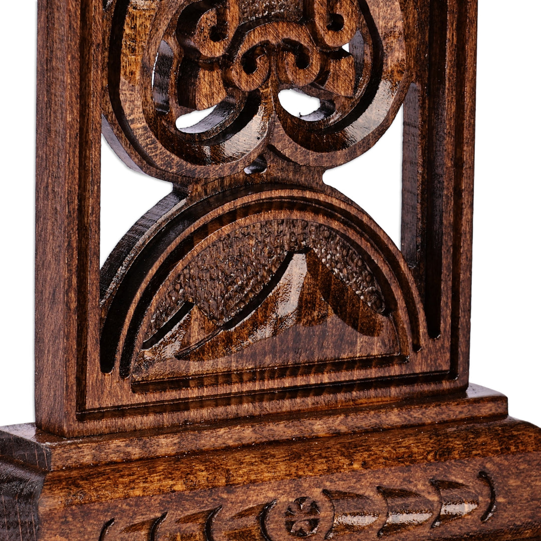 Classic Nature-Themed Dark Brown Beechwood Cross Sculpture - Sacred Mountains