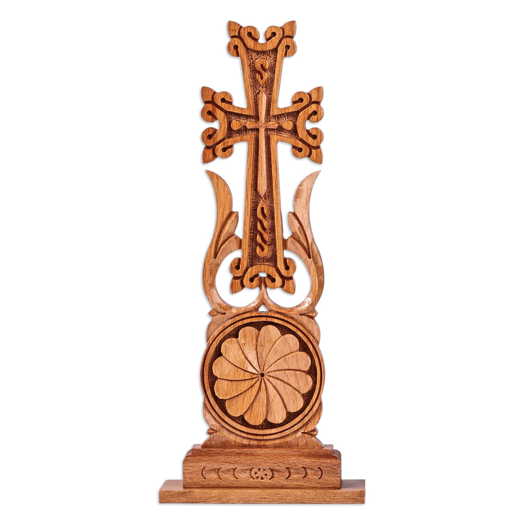 Traditional Floral Beechwood Cross from Armenia - Blossoming Cross