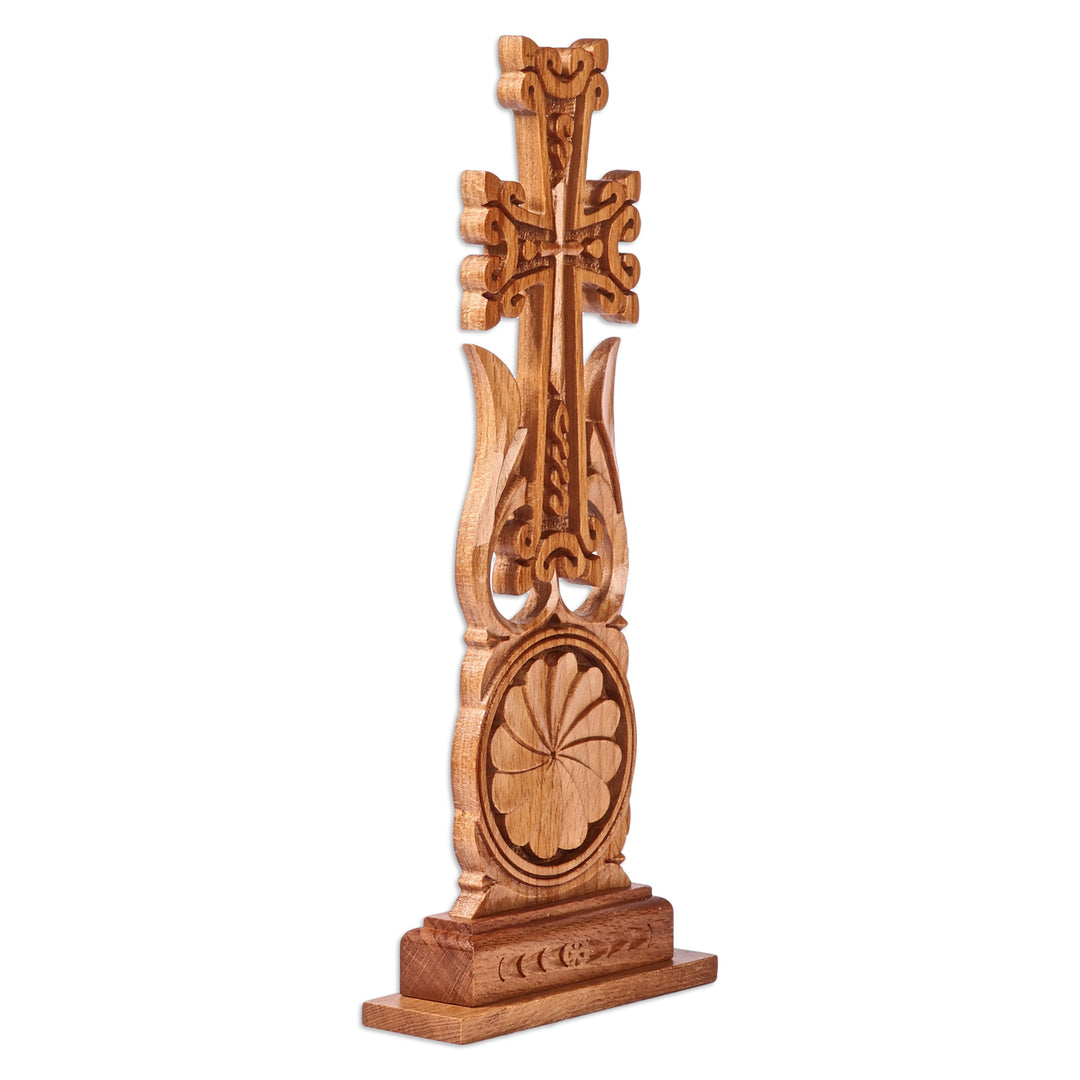 Traditional Floral Beechwood Cross from Armenia - Blossoming Cross