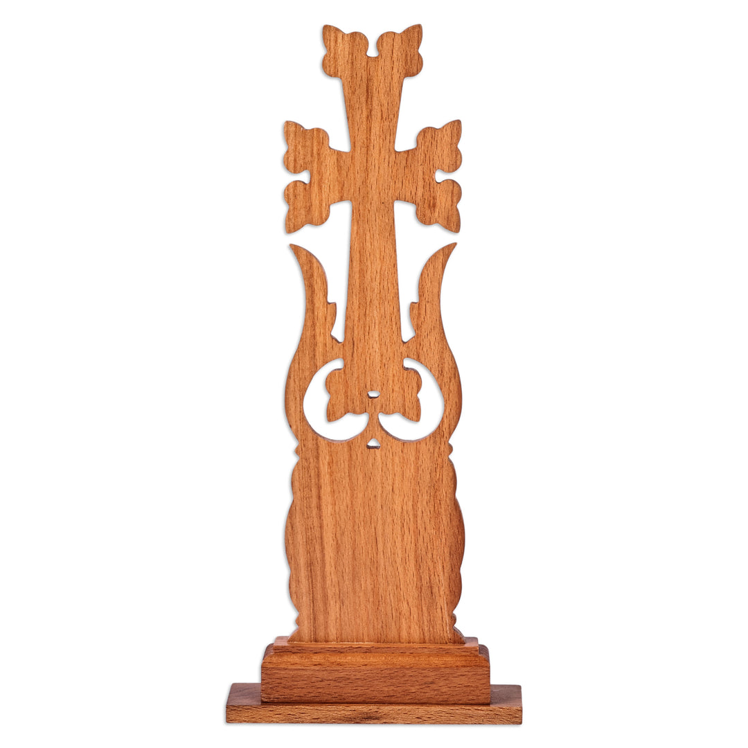 Traditional Floral Beechwood Cross from Armenia - Blossoming Cross