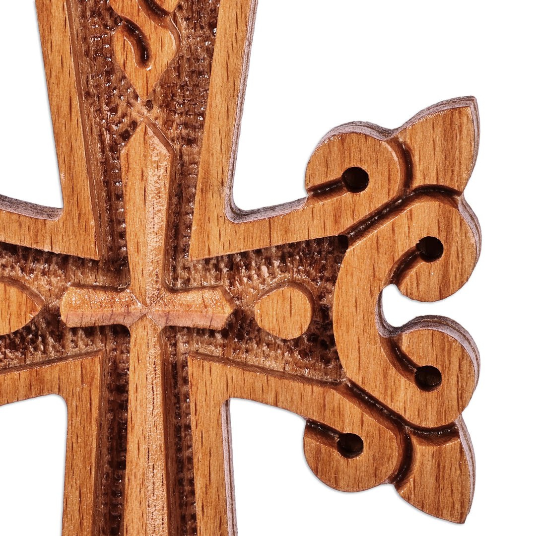 Traditional Floral Beechwood Cross from Armenia - Blossoming Cross