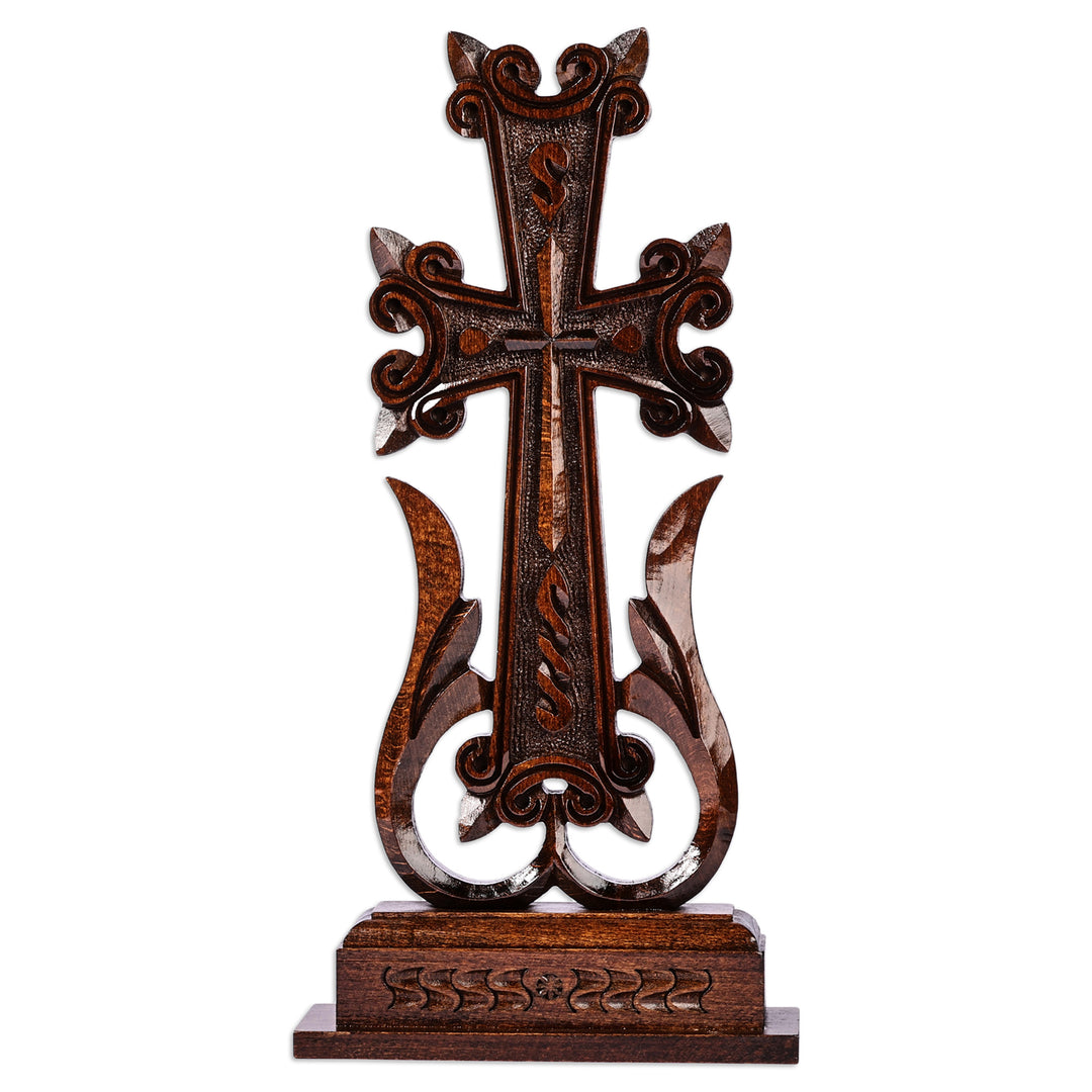 Traditional Hand-Carved Dark Brown Beechwood Cross - Sylvan Nobility