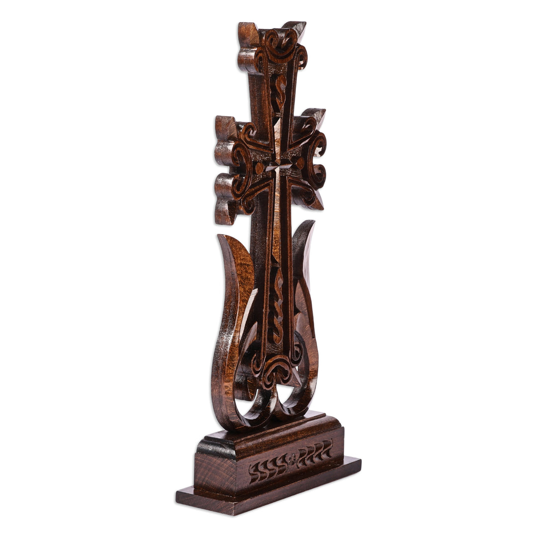 Traditional Hand-Carved Dark Brown Beechwood Cross - Sylvan Nobility