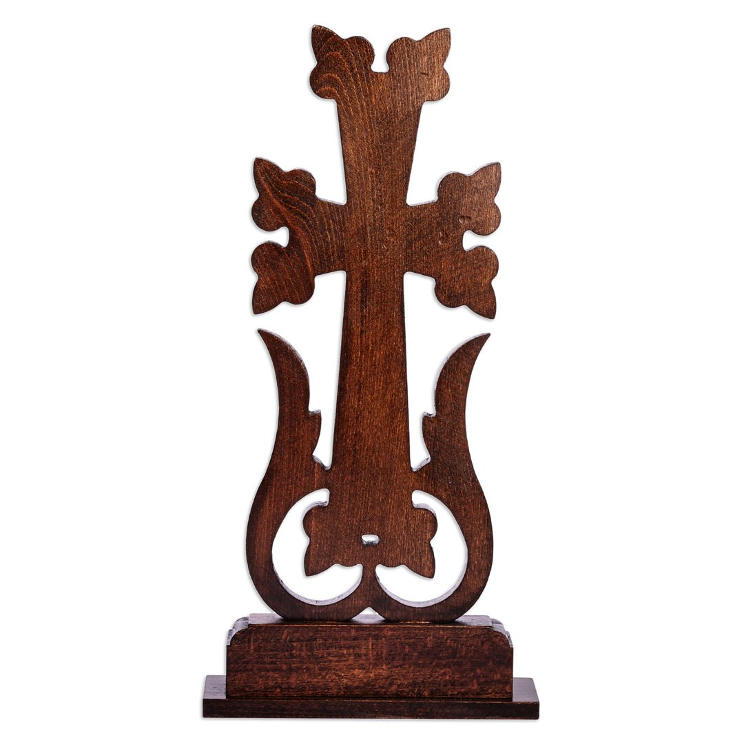 Traditional Hand-Carved Dark Brown Beechwood Cross - Sylvan Nobility