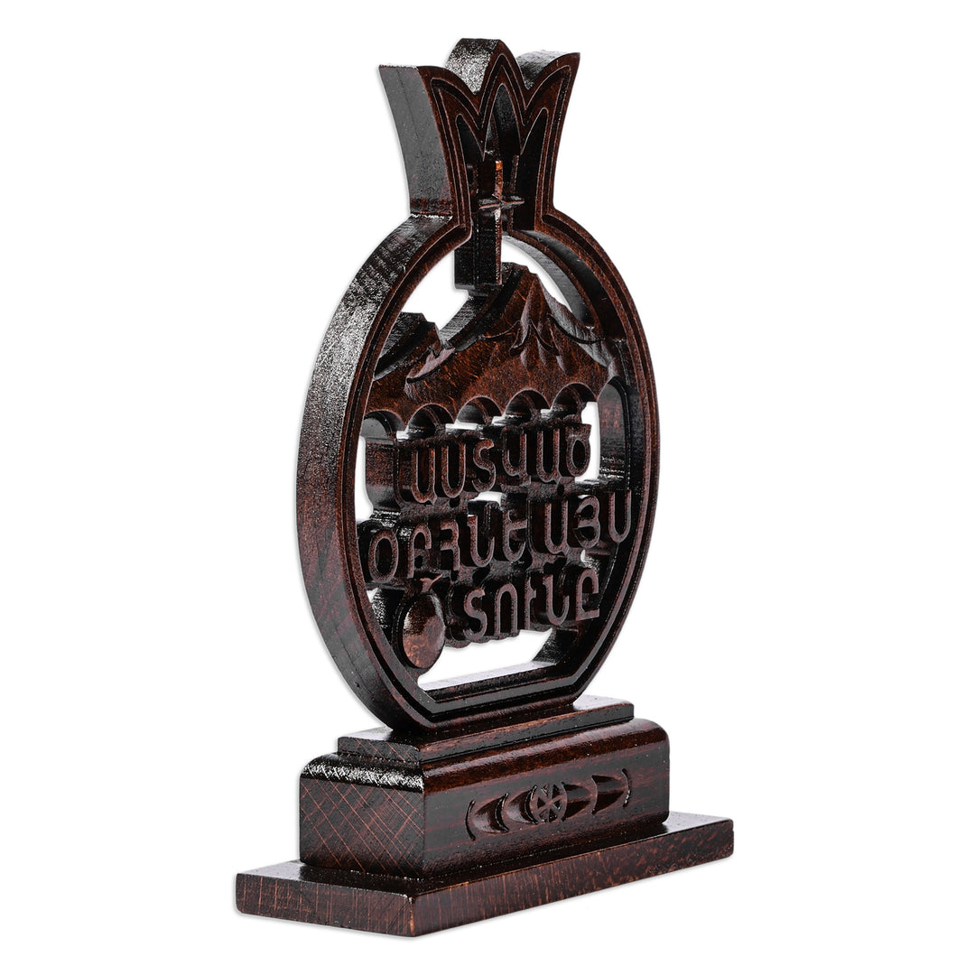 Pomegranate-Shaped Dark Brown Beechwood Decorative Accent - Omen & Faith
