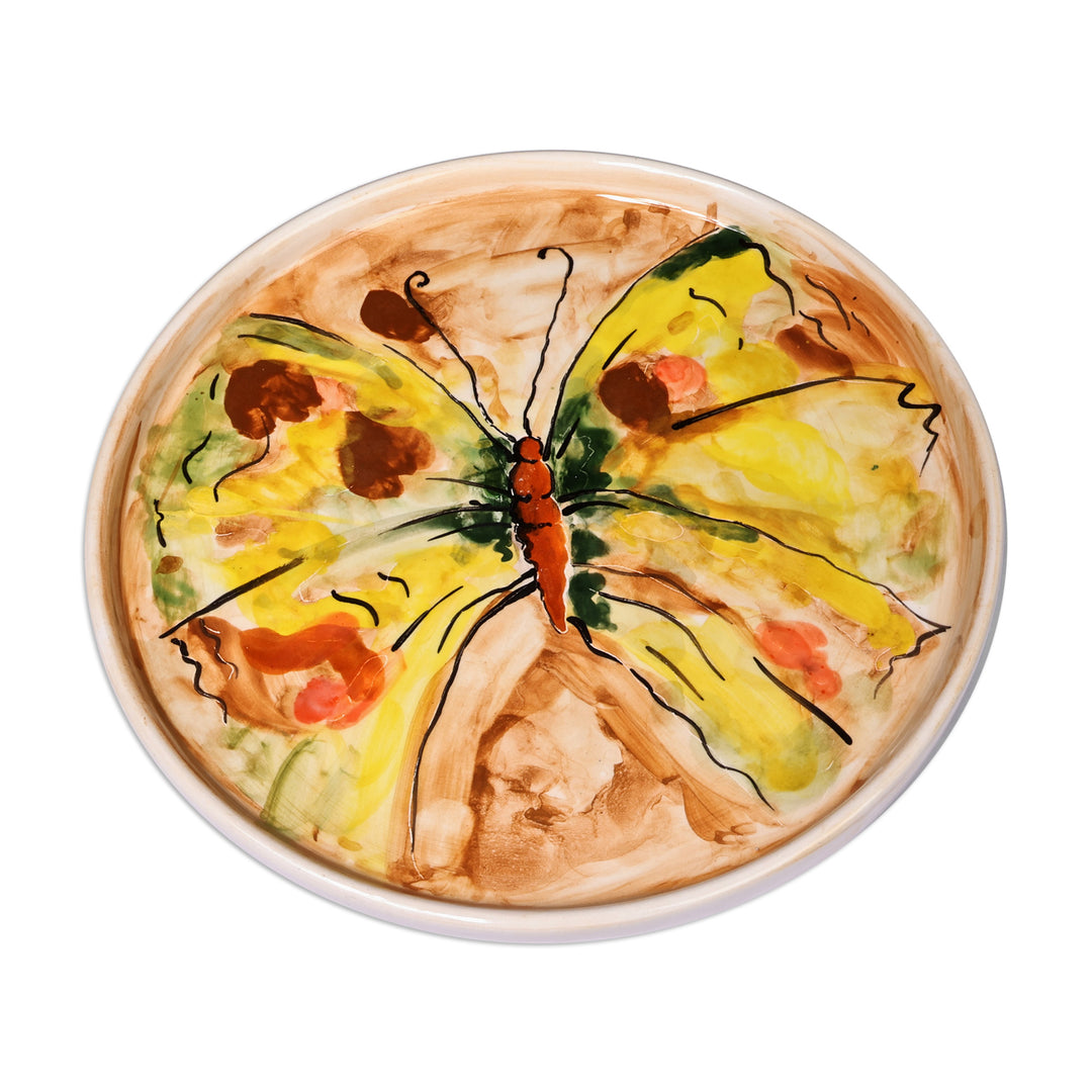 Hand-Painted Round Butterfly Ceramic Decorative Plate - Joyous Butterfly