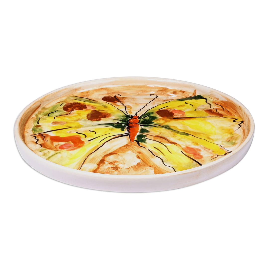 Hand-Painted Round Butterfly Ceramic Decorative Plate - Joyous Butterfly