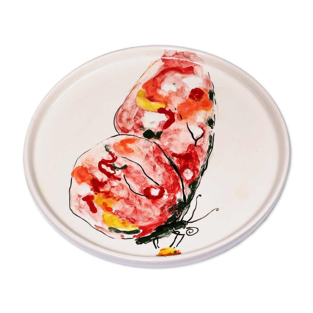 Hand-Painted Butterfly-Themed Ceramic Decorative Plate - Tender Flutter
