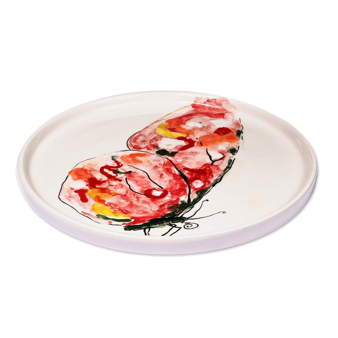 Hand-Painted Butterfly-Themed Ceramic Decorative Plate - Tender Flutter