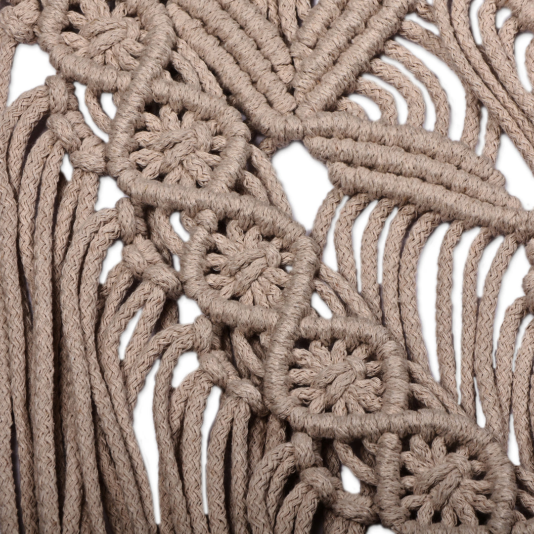 Traditional Handwoven Beige Cotton Macrame Wall Hanging - Beige Tales