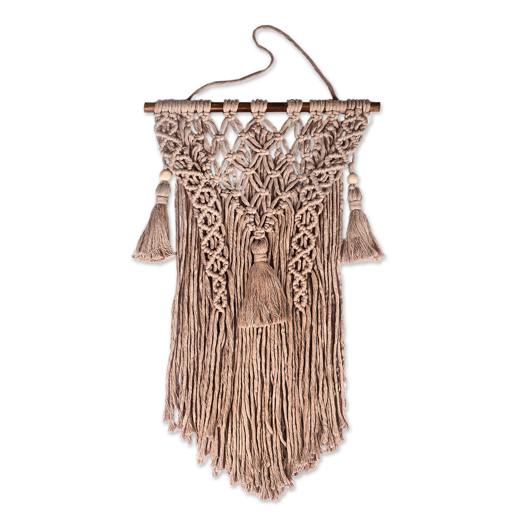Traditional Brown Cotton Macrame Wall Hanging - Ancestral Sands