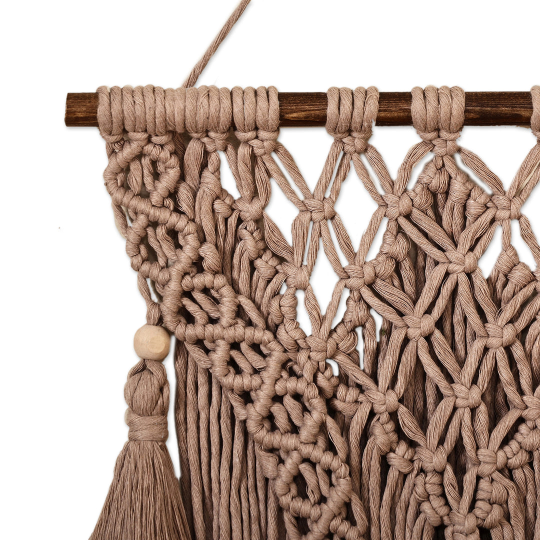 Traditional Brown Cotton Macrame Wall Hanging - Ancestral Sands