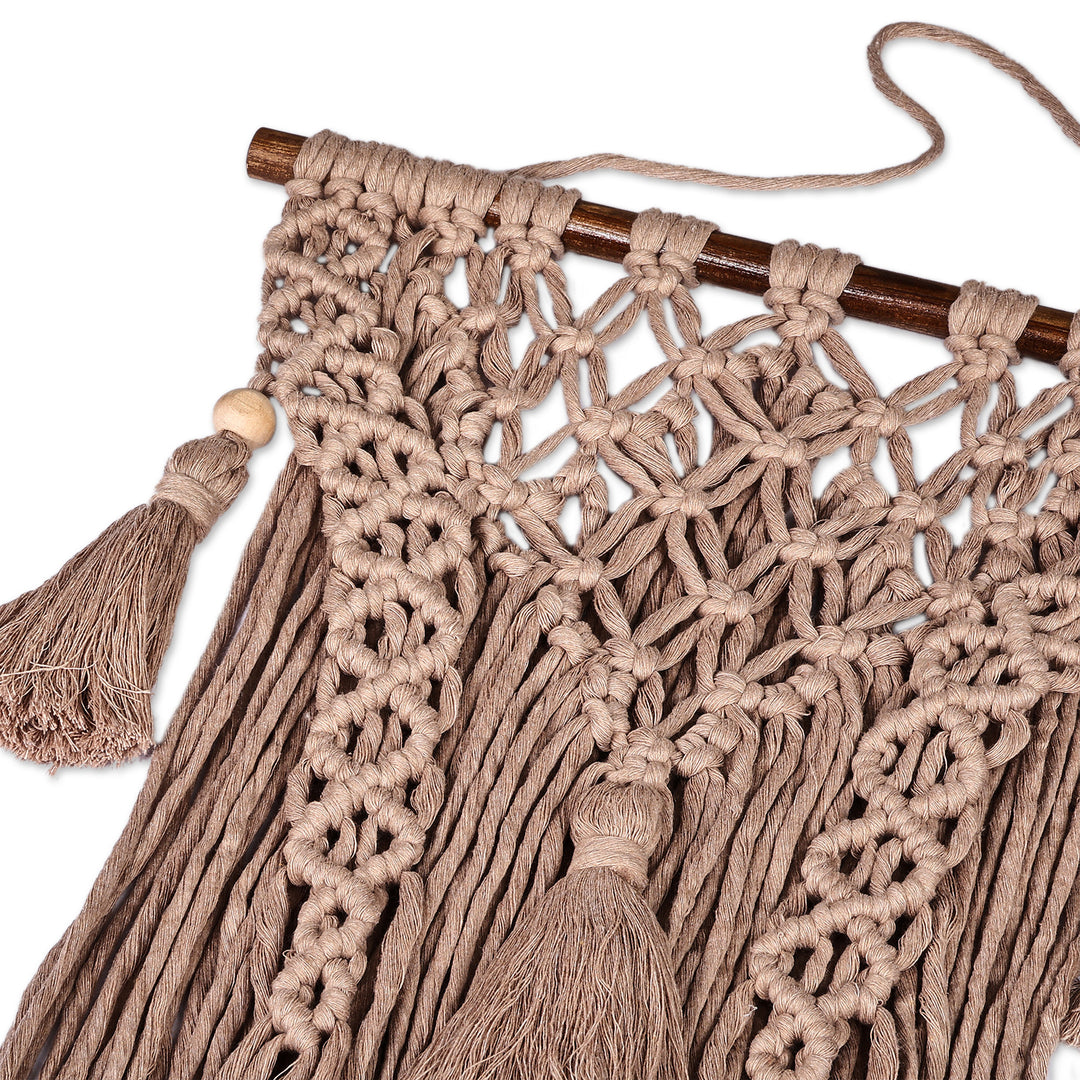 Traditional Brown Cotton Macrame Wall Hanging - Ancestral Sands