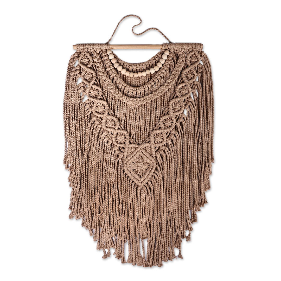 Handwoven Light Brown Cotton Macrame Wall Hanging - Ancient Braids