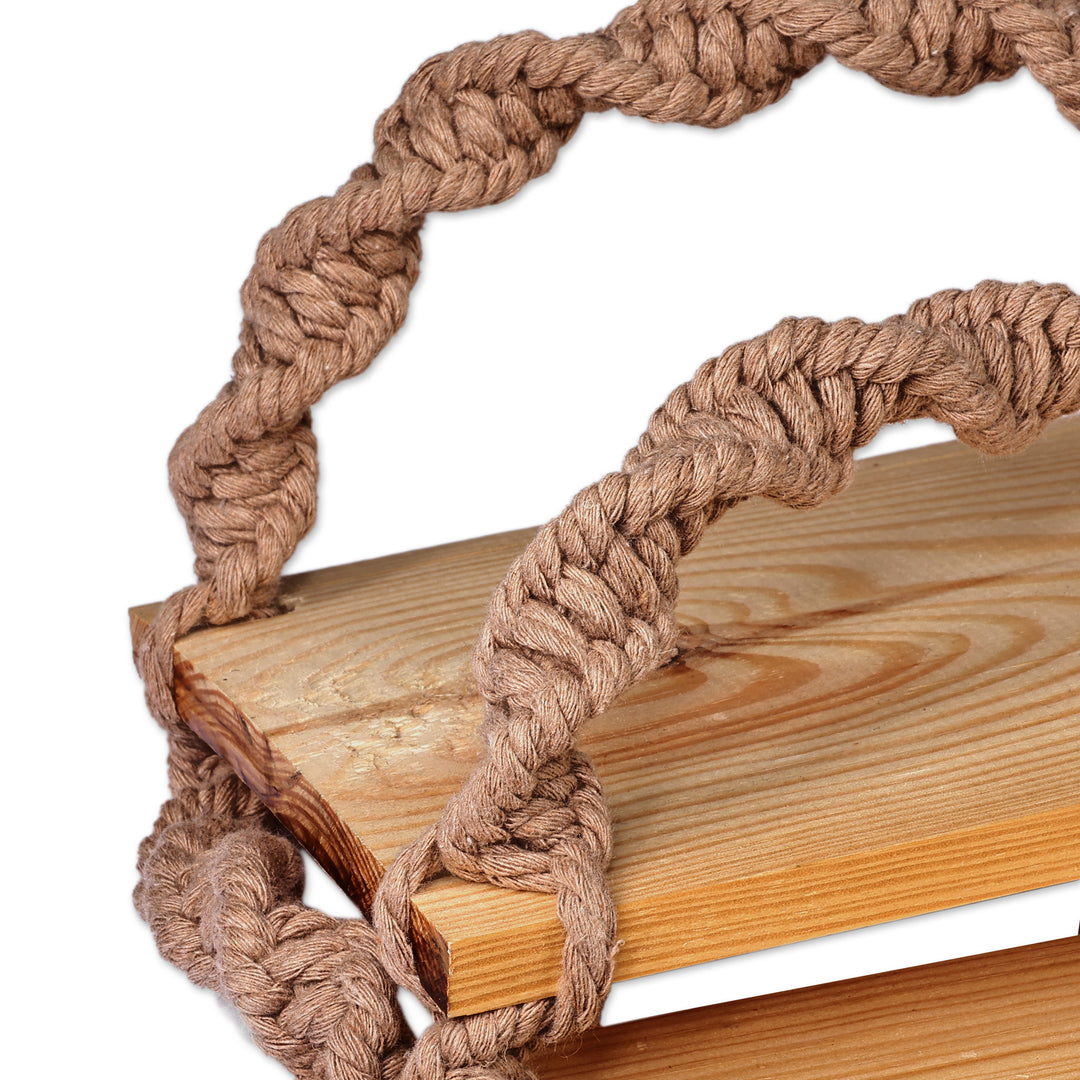 Taupe Cotton and Beechwood Macrame Hanging Shelf - Taupe Home