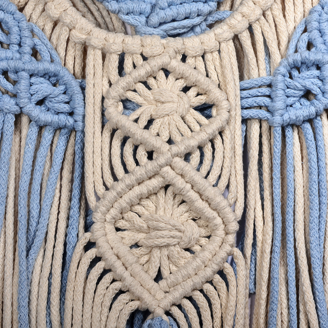 Handwoven Blue and Ivory Cotton Macrame Wall Hanging - Heavenly Standard