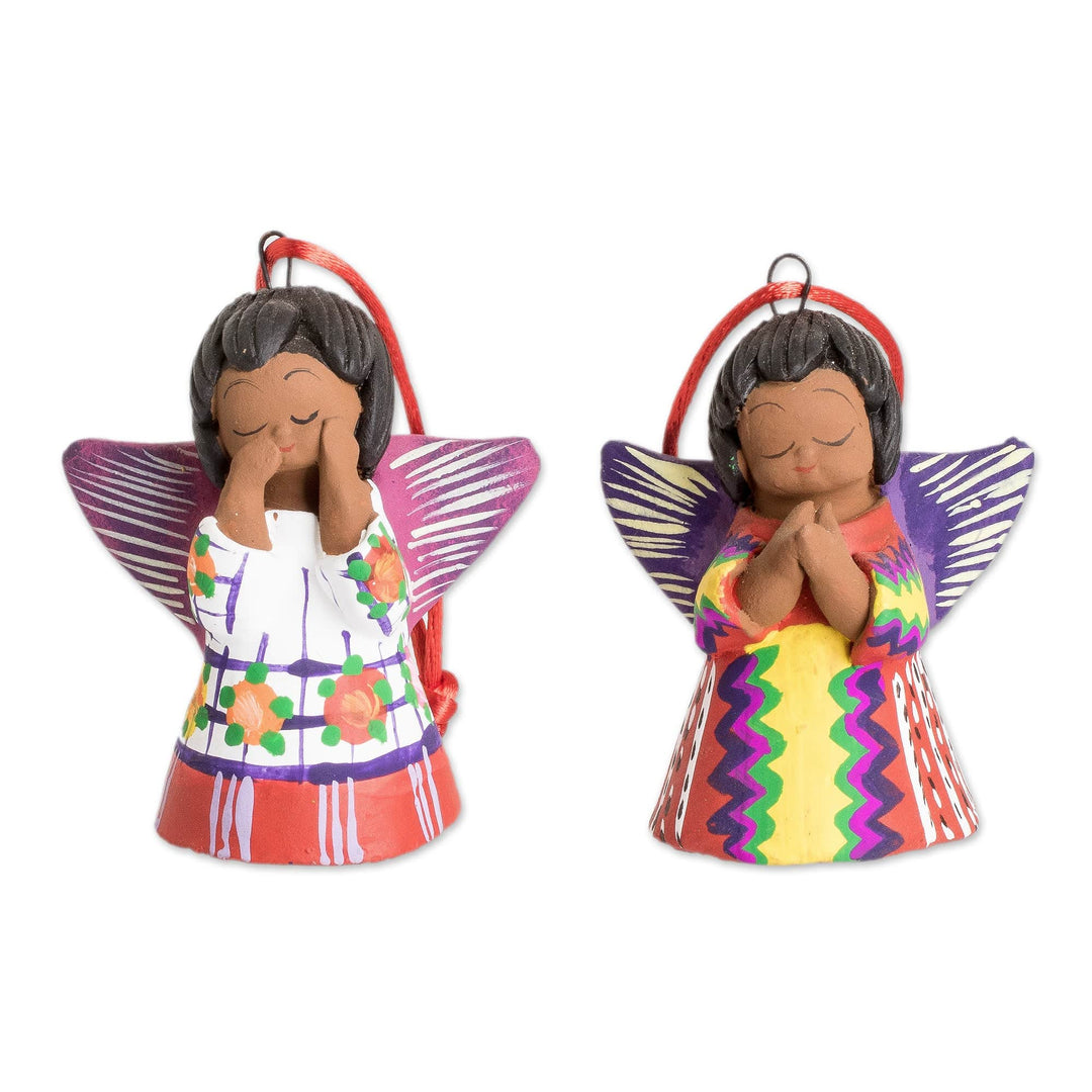 2 Ornaments of Angels Wearing Traditional Guatemalan Attire - Angels of Peace