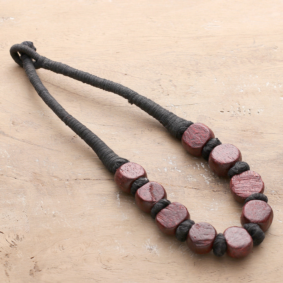 Handcrafted Maroon Haldu Wood Beaded Necklace from India - Maroon Glory