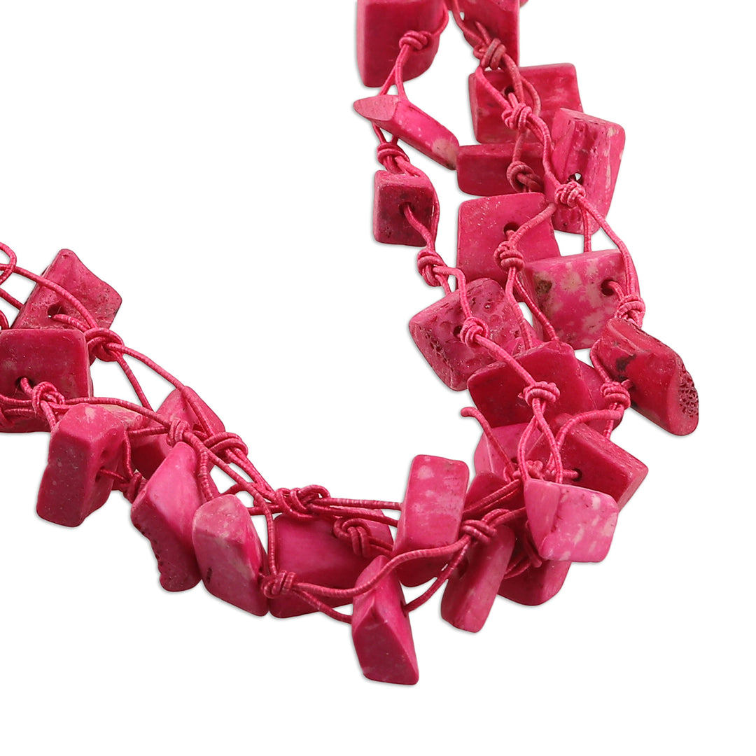 Handcrafted Painted Pink Station Strand Necklace from India - Bohemian Pink