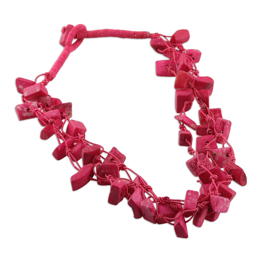 Handcrafted Painted Pink Station Strand Necklace from India - Bohemian Pink